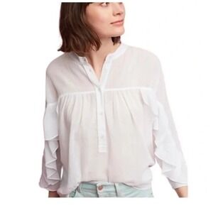 Anthropologie Maeve 100% cotton Button‎ Down Boho ruffled blouse Size Xs